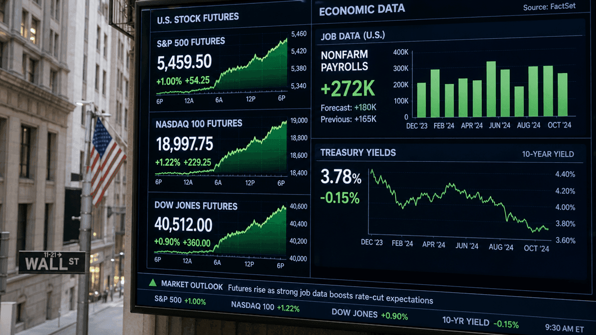 Wall Street Futures Rise on Easing Yields & Strong Jobs Data