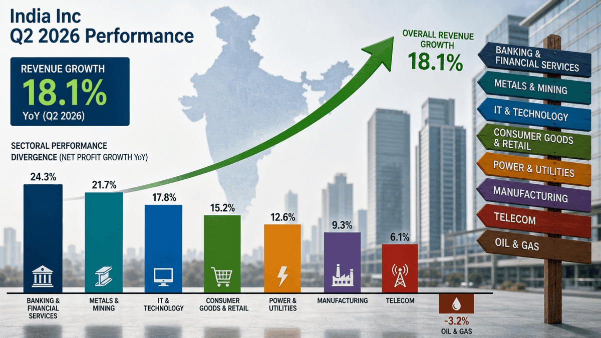 India Inc Revenue Surges 18.1% in Q2 2026 Amidst Sectoral Shifts