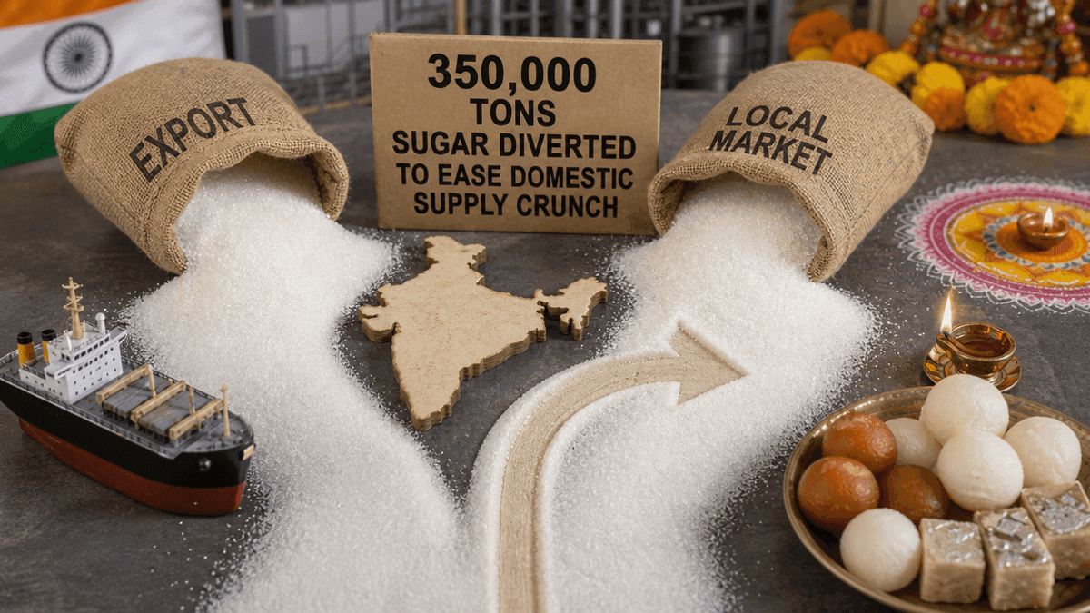 India Diverts 350,000 Tons Sugar to Ease Domestic Shortage