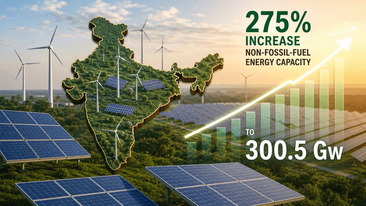 India’s Non-Fossil Fuel Energy Capacity Hits 300.5 GW