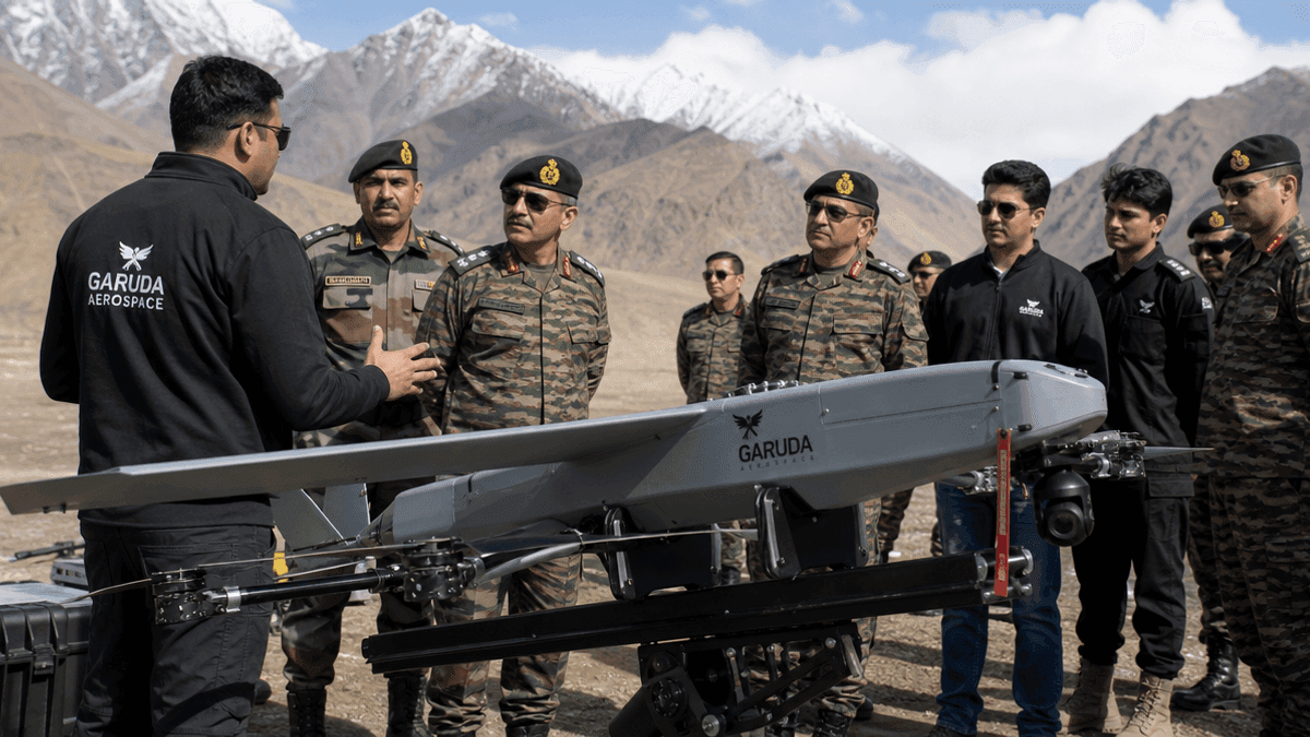 Garuda Aerospace Showcases Defence Drones to Army Design Bureau