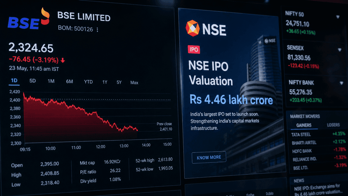 BSE Stock Falls 3% as NSE IPO Targets ₹4.46 Lakh Crore