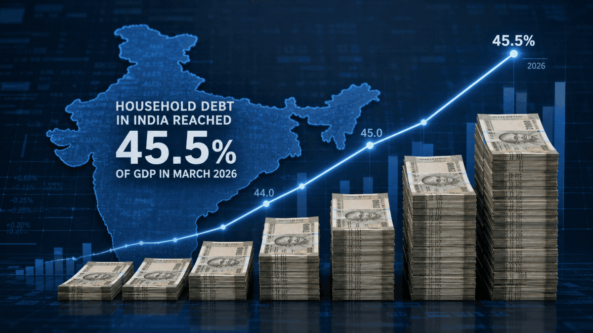 A digital graph showing an upward trend line superimposed over a stylized map of India, representing rising debt levels.