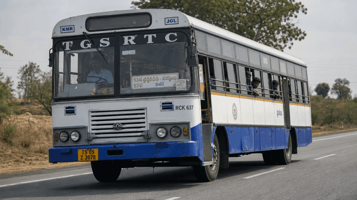 A bus on a road in Telangana.