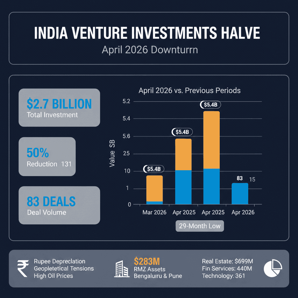 India Venture Investments Drop 50% to $2.7B in April
