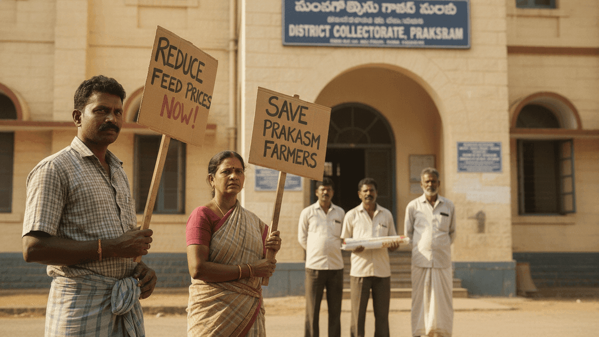 Prakasam Prawn Farmers Protest Shrimp Feed Price Hike