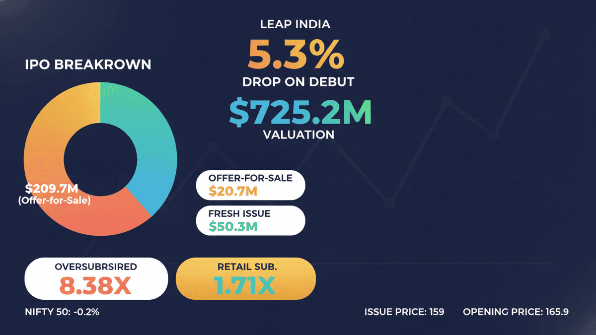 LEAP India IPO: Shares Drop 5.3% on Debut, Valued at $725M