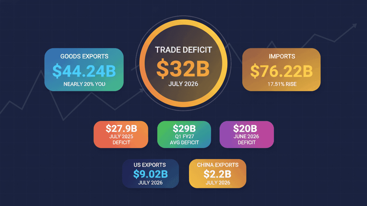 India’s Trade Deficit Widens to $32B in July 2026