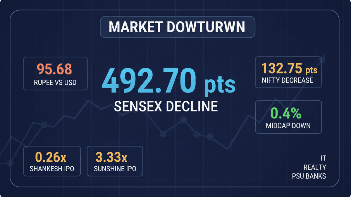 Indian Markets Dip: Sensex Down 492, Nifty Falls 0.55%