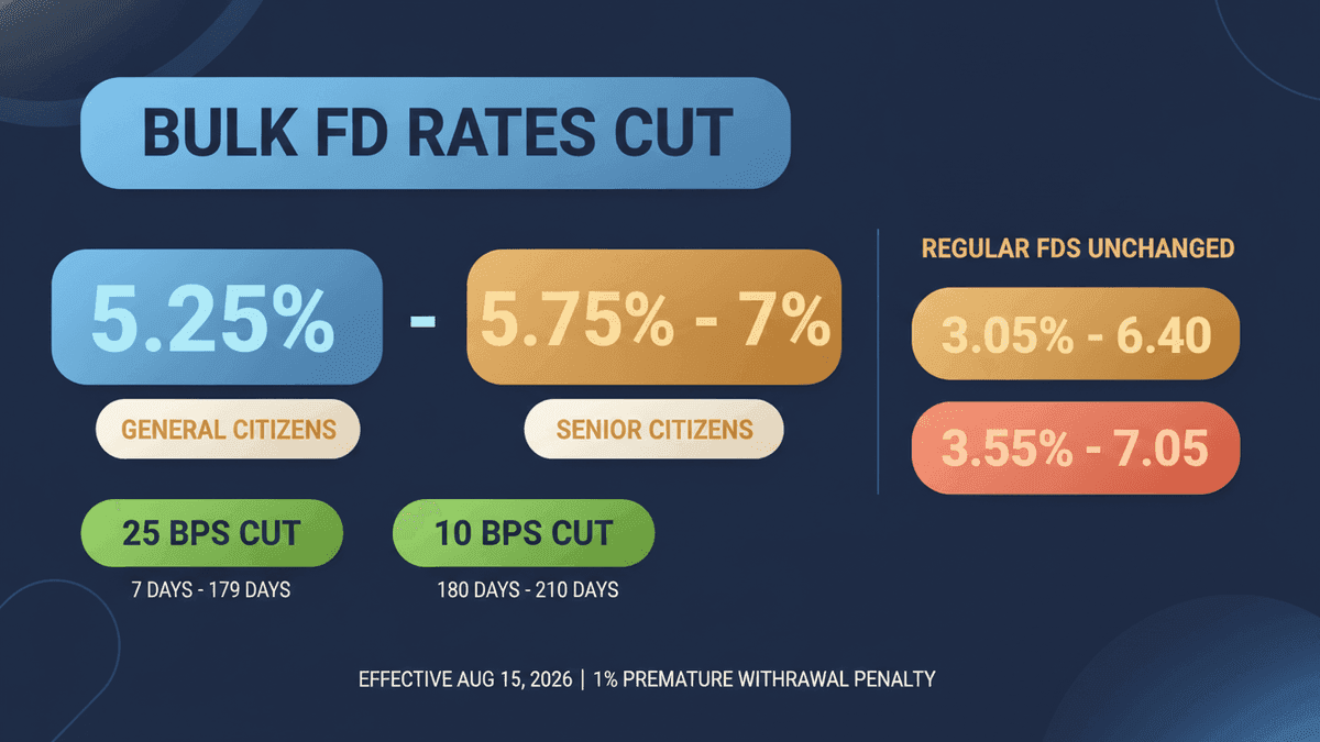 SBI Slashes Bulk FD Rates: August 15, 2026 Changes