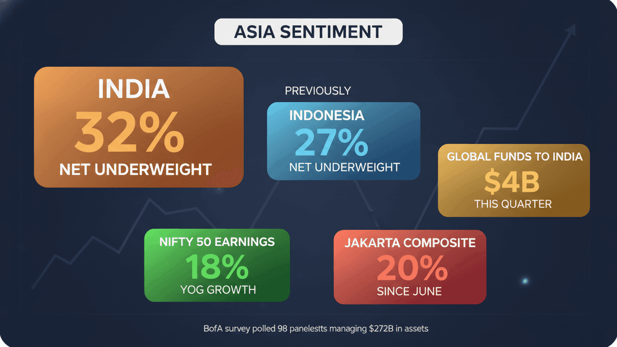 India’s Stock Market Least Favored in Asia: BofA Survey