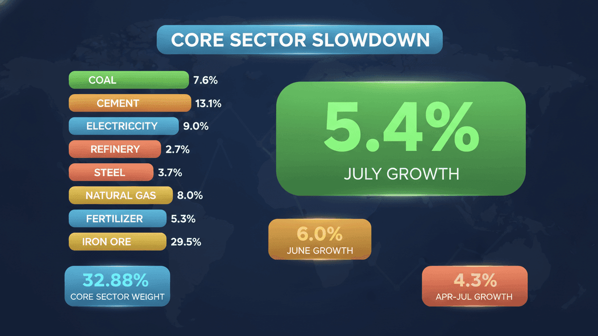 India Core Sector Growth Slows to 5.4% in July