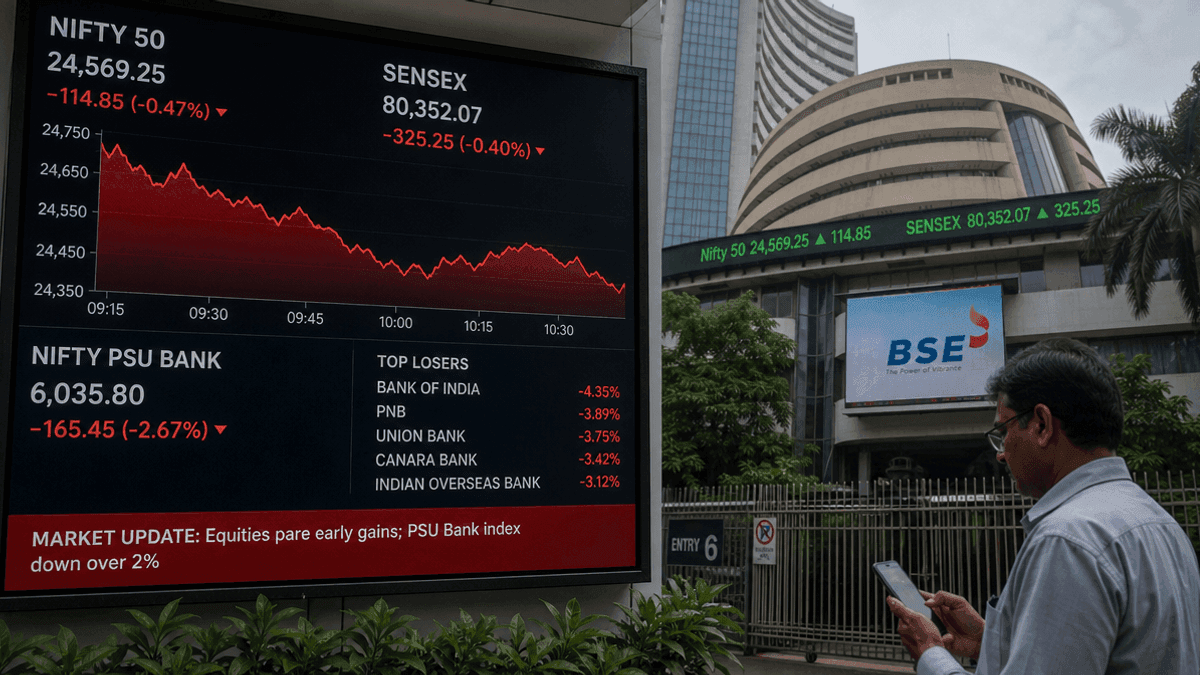 Indian Stocks Slip: PSU Banks Drag Down Sensex, Nifty
