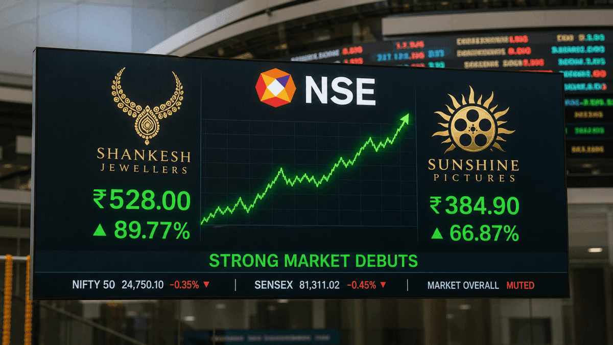 Sunshine Pictures, Shankesh Jewellers Debut Strong on NSE