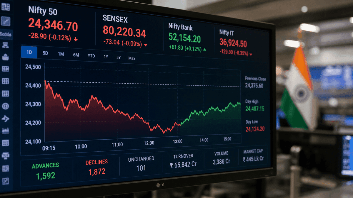 Indian Markets Recover: Sensex Narrows Loss, Nifty Down 0.20%