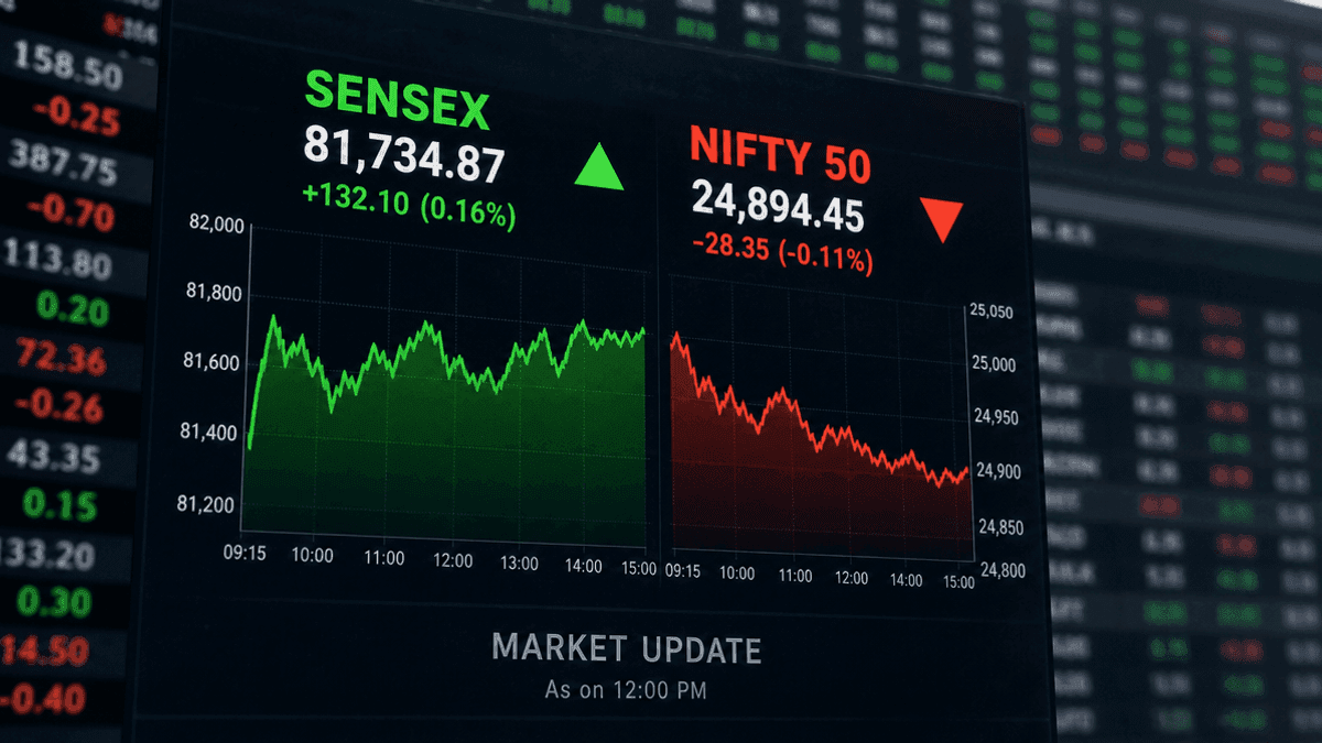 Sensex Up 0.05%, Nifty 50 Down 0.21% Midday Trade