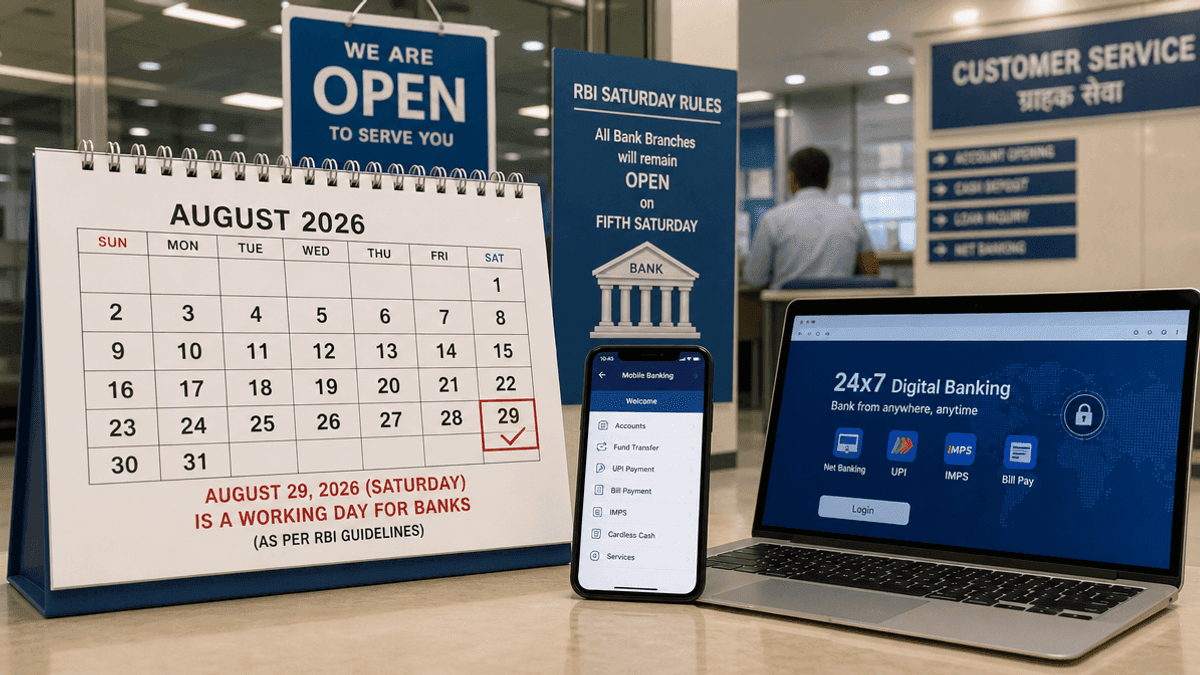 Banks Open Aug 29, 2026: RBI Saturday Holiday Rules Explained