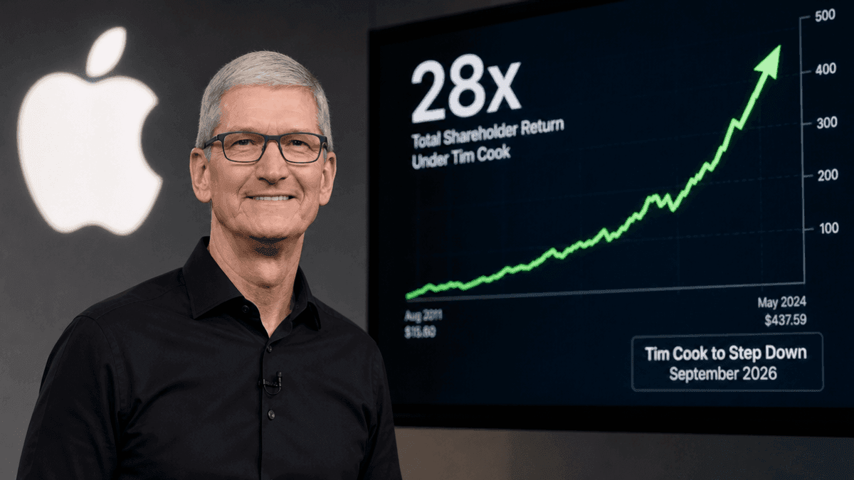 Tim Cook to Step Down as Apple CEO in 2026 After 28x Stock Growth