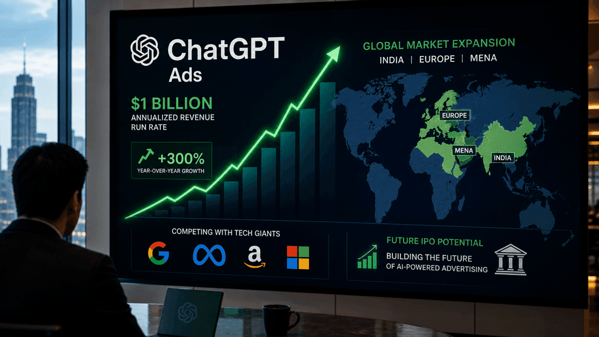 OpenAI’s ChatGPT Ads Surpass $1 Billion Revenue Run Rate