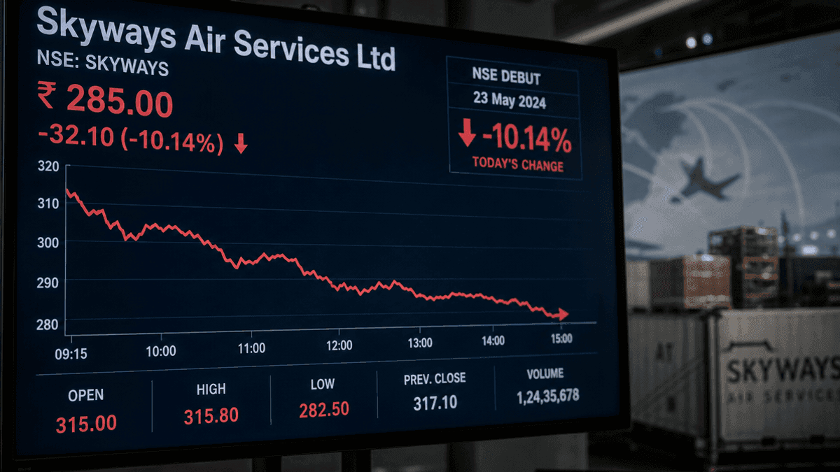 Skyways Air Services IPO Debuts Down 10.14% on NSE