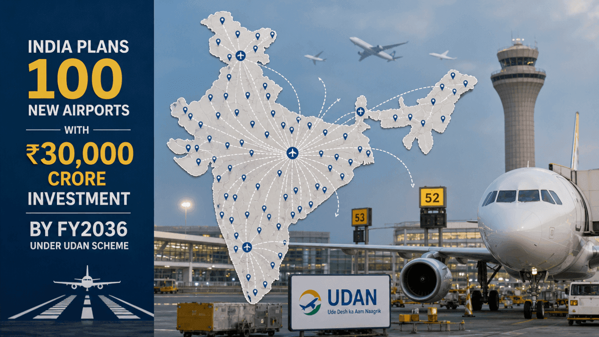 India to Build 100 New Airports with ₹30,000 Cr Investment