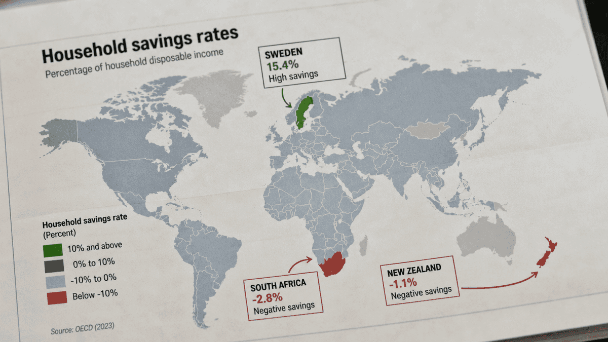 Global Household Savings: Sweden Leads, Others Drop Below Zero