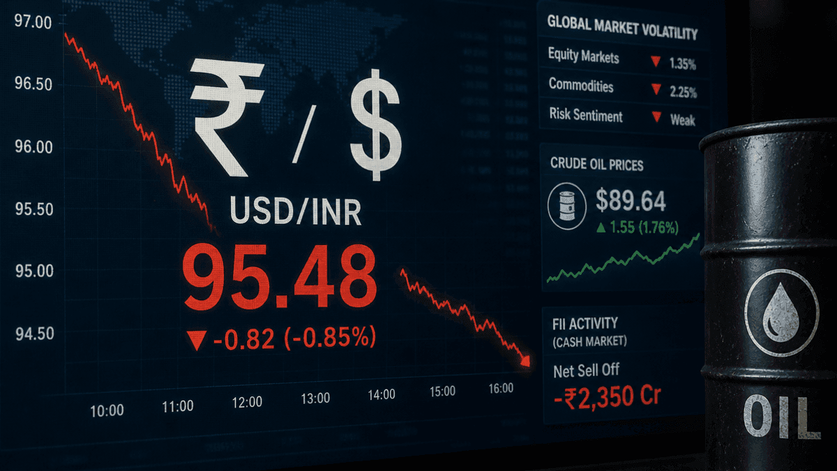 Rupee Slips to 95.48 Against US Dollar on Crude Oil Rise