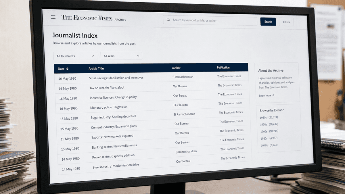 The Economic Times Updates Journalist Archive Index Pages