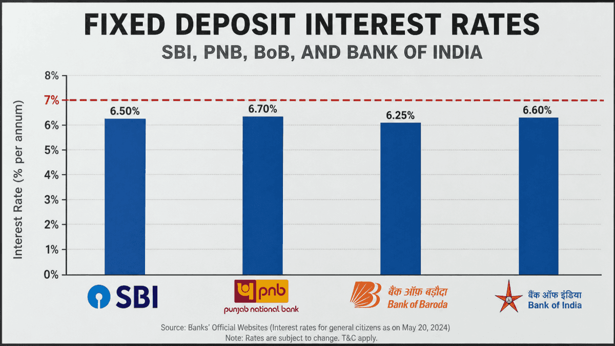 PSU Bank FD Rates Below 7%: SBI, PNB & BoB Compared