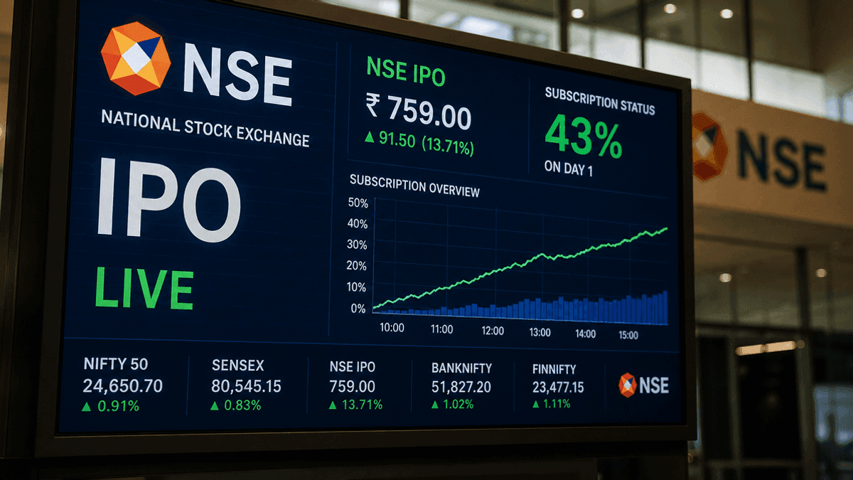 NSE IPO Hits 43% Subscription on Day 1: Rs 22,500 Cr Offering
