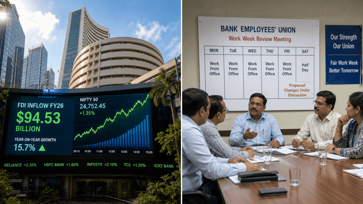 India Hits Record $94.53B FDI While Bank Unions Push 5-Day Week