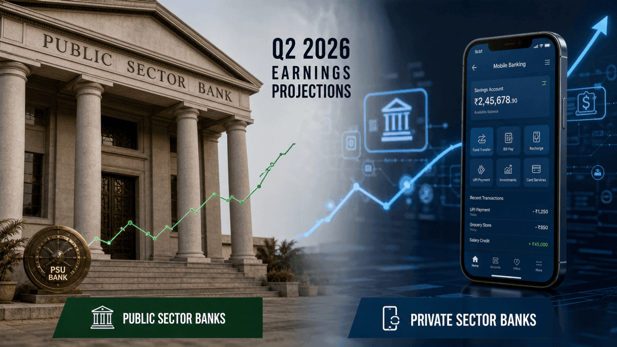 A split-screen graphic showing traditional bank architecture on the left and digital banking interfaces on the right.