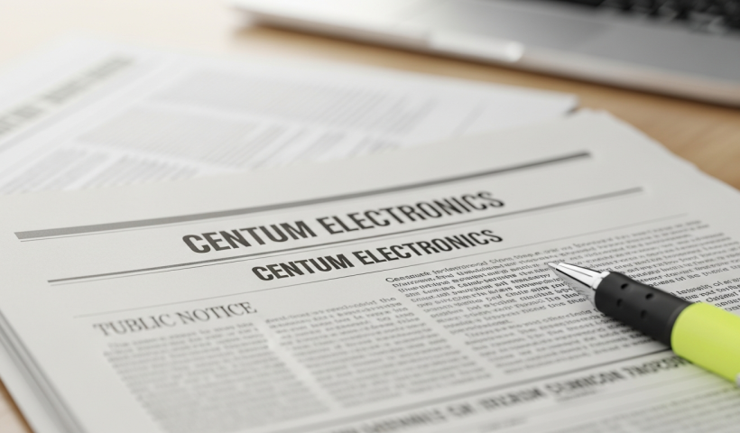 Centum Electronics Files Newspaper Publication Notice