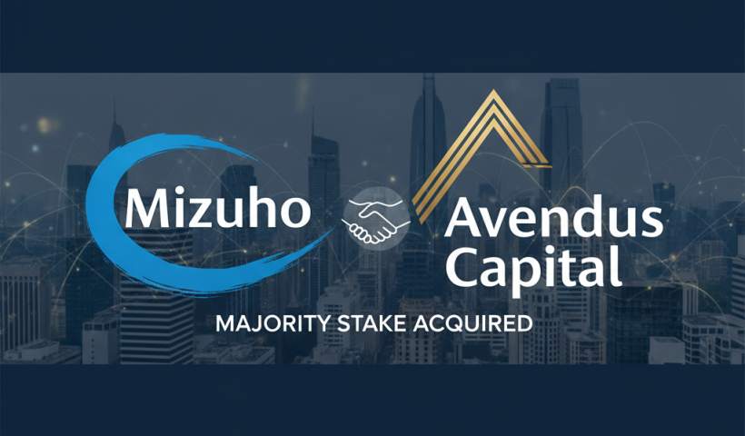 A header image for a finance article, featuring the logos of Mizuho and Avendus Capital with a handshake icon.