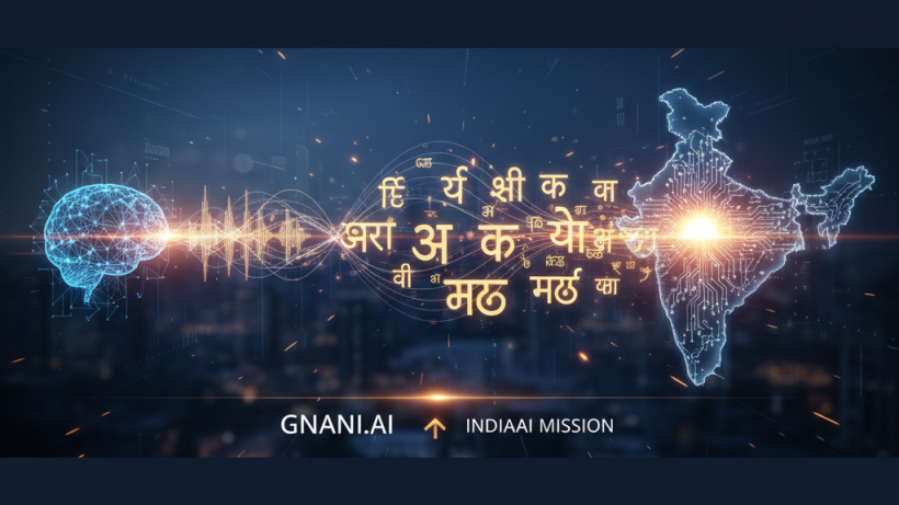 A professional header image showing a glowing digital map of India connected to a brain icon, with sound waves and Indic script.